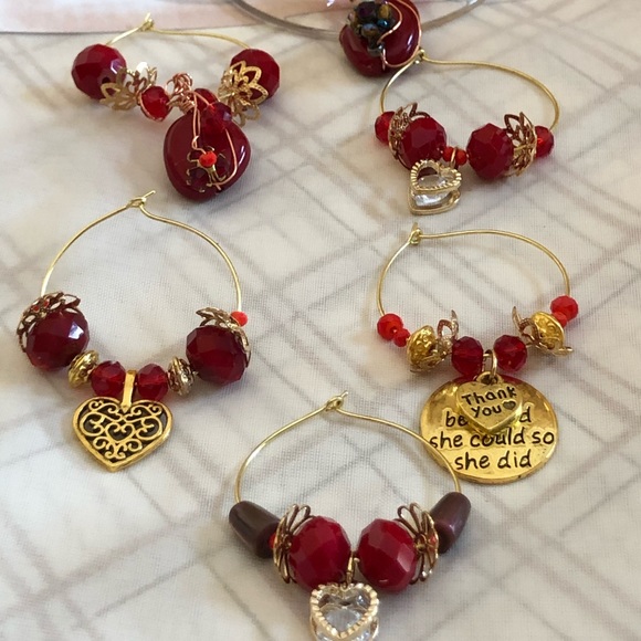 $2 Each WINE CHARMS SET OF 6 Gold Red, Elegant Wire Wrapped, A special gift. - Picture 3 of 6